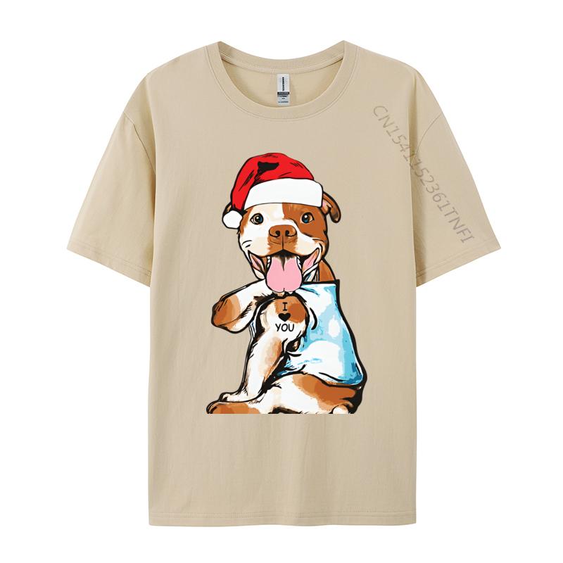 Cute Christmas Pitbull Dog Tshirts Vintage Top Tshirts Tops  Tees New Arrival Cotton Printed On Party Mens