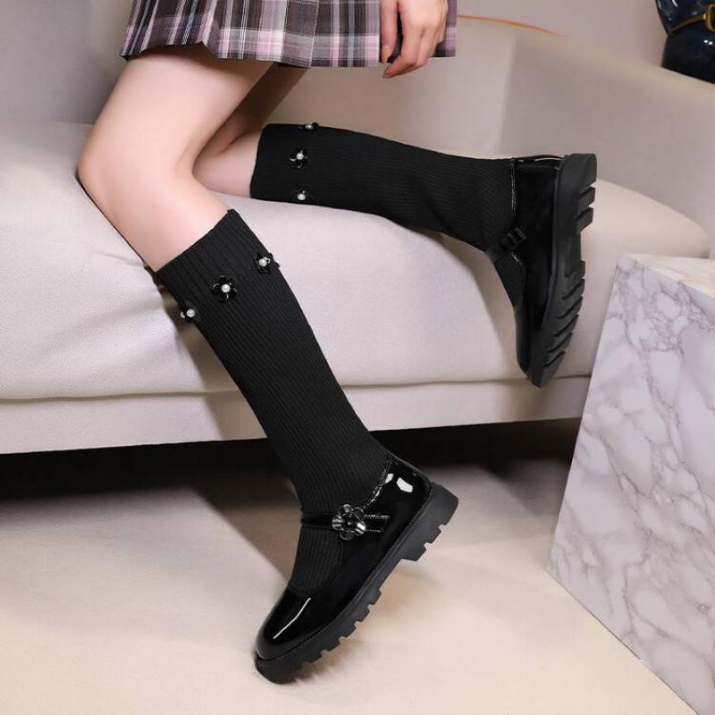 New patent leather children's single shoes thick-soled non-slip medium and large children's shoes, little girls' leather shoes buckle low-top small le