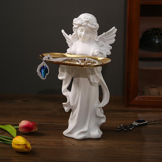 Yangyizhi Little Angel Jewelry Tray, Resin Statue Decorative Dish for Keys, Earrings, Necklace, Desktop Organizer Bedroom, Living Room, Entryway Table