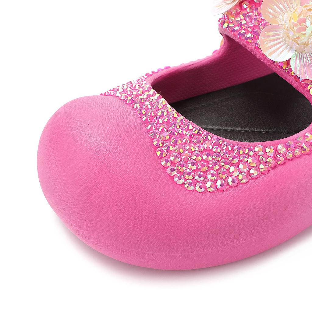 Fashion Handmade Diamond Inlaid Mary Jane Pink Slippers New Sweet Flower Sequins Thick Sole Heightening Net Red Summer Beach Sandals