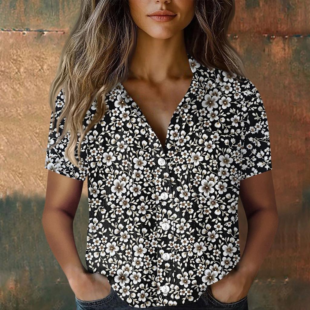 Damen Blusen & Hemden, Baumwolle, Leinen, kurzärmelig, lockere Boho-T-Shirts, Vintage-Blusen