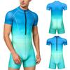 Costume da bagno intero da uomo a colori sfumati S-3XL Manica corta Zip frontale Pantaloncini a pantaloncino Tuta Rash Guard per Surf Nuoto Subacquea