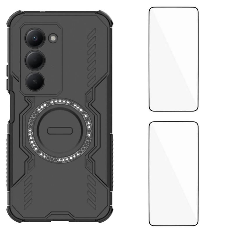 For Xiaomi Redmi 15 5G (Global) (169mm) Magnetic Case WANLONFENG DJ Series PC TPU Phone Cover with 2Pcs Tempered Glass Film