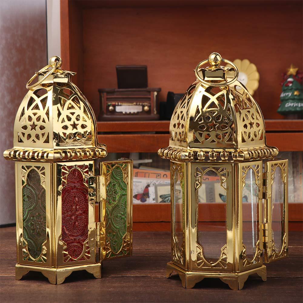 Colorful Candle Holder With Hanging Ring Lanterns Ornament Glass Wind Lantern  Dining Room