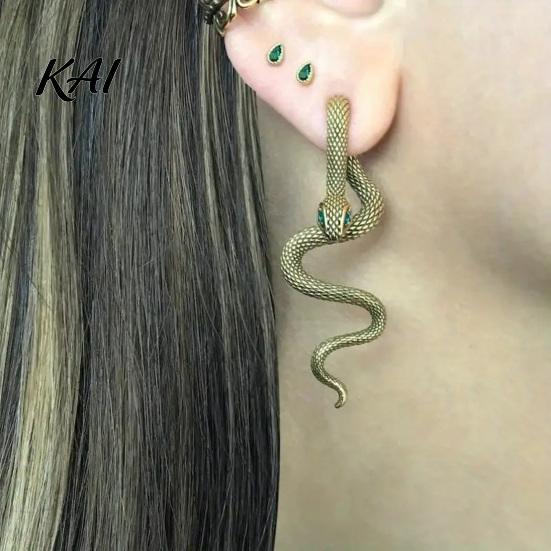 Fashion Accessories for Streetwear 1 Pair Vintage Gothic Snake Earrings, Retro Punk Front Back Boho Style Metallic Serpent Earrings Stud Halloween
