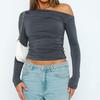 Women's One-Shoulder Ruched Long Sleeve Cropped Top - Autumn Style
