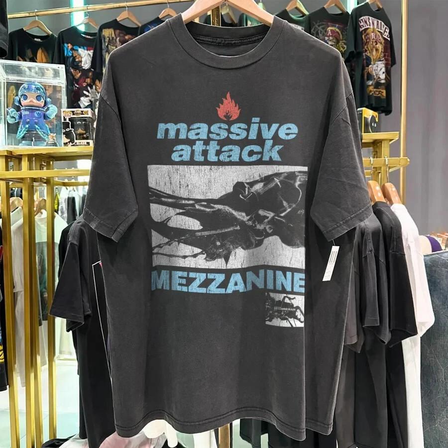 Massive Attack Mezzanine Tour T-Shirt Black Short Sleeve Euro Tour Band Tee S-5X Unisex T-Shirt XXXL
