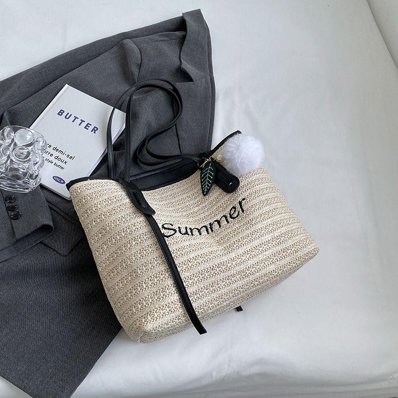 

Летняя плетеная сумка из соломы Женская 2025 Новое поступление Приморская пляжная плетеная сумка Большая вместимость Доступная роскошь На плечо Дорожная сумка-тоут Black