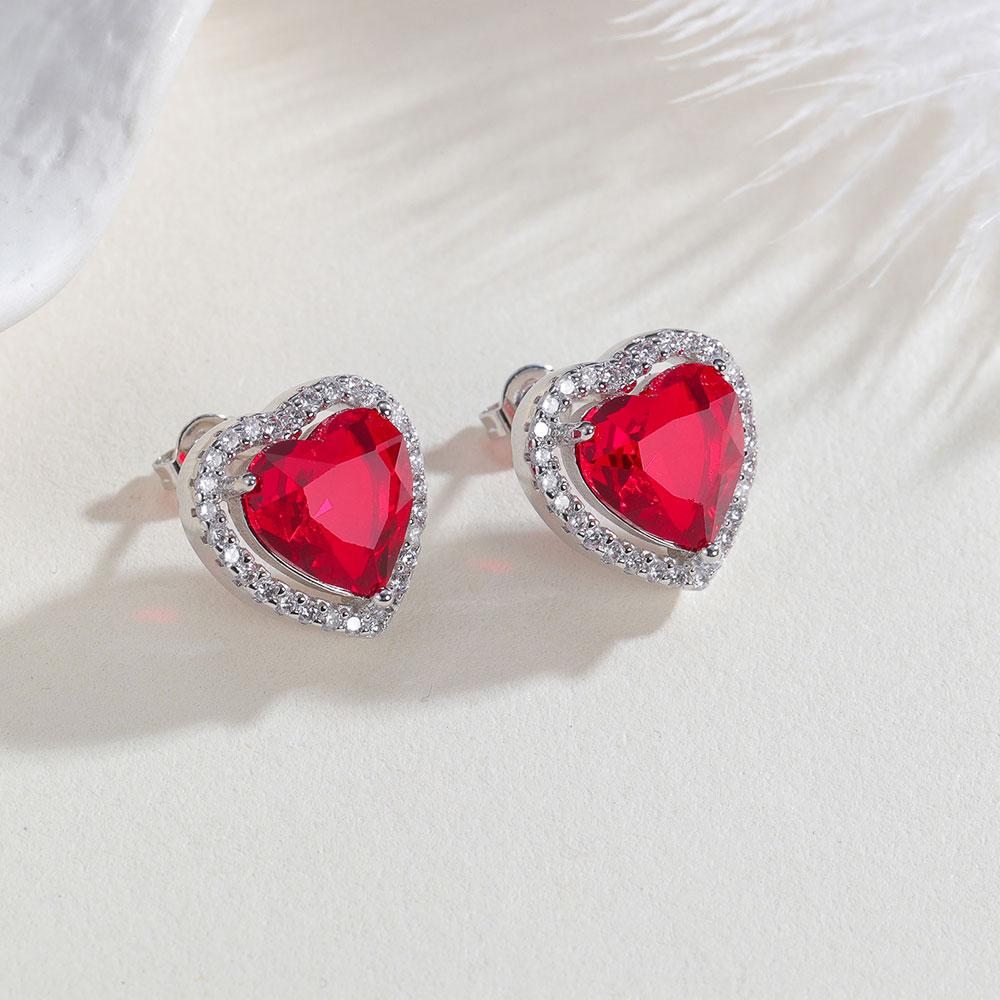 925 Silver Earrings Red Heart Diamond-studded Earrings Original Earring For Ladies Fashion Friend Party Daily Wear Gift