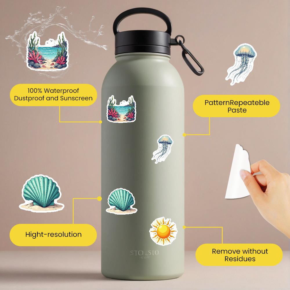 35-70pcs Tropical Beach Stickers Summer Cartoon Sticker For School Teacher Student Stationery Stickers