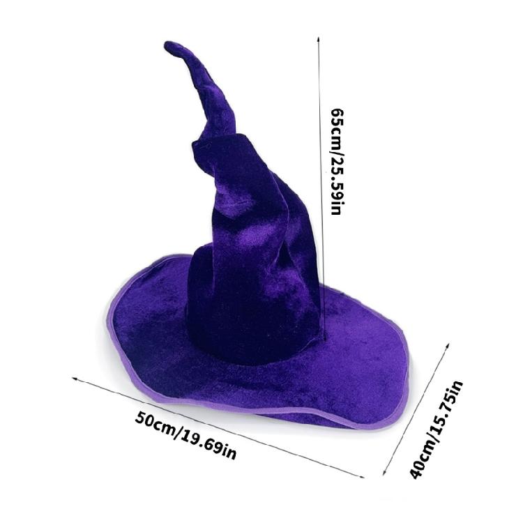 Divadelní zakřivený čarodějnický klobouk pro dospělé a teenagery Halloweenská párty Oblečení na maškarní ples Kouzelnický klobouk Pokrývka hlavy pro Cosplay událost