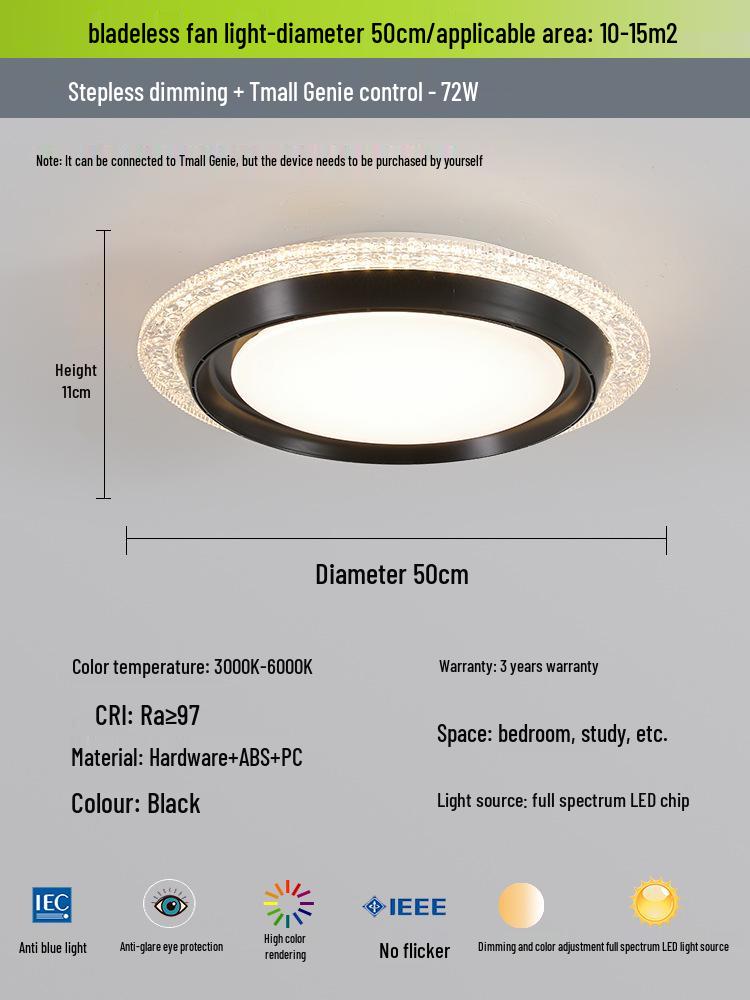 Modern Minimalist Solid Wood Leafless Fan Light - Silent Integrated Ceiling Light for Bedroom and Restaurant