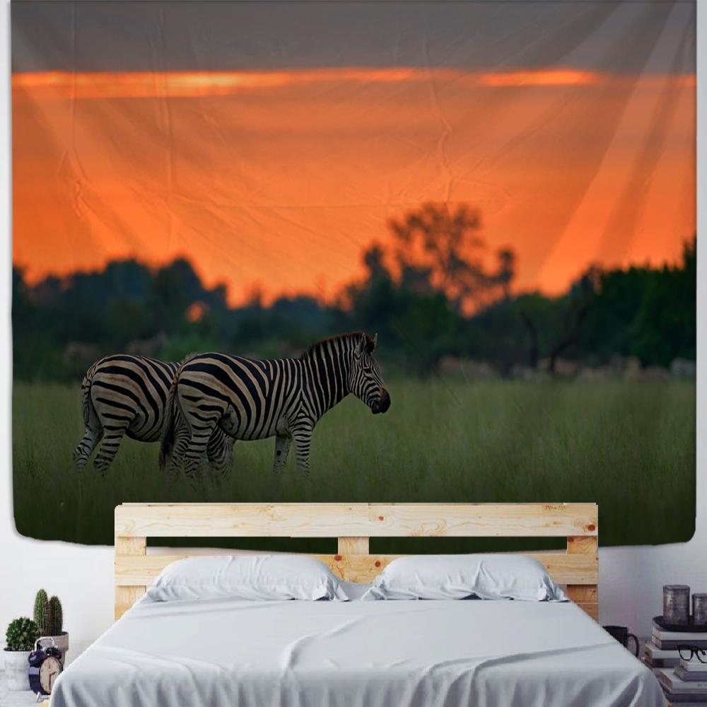

Зебра закат гобелен настенный мультфильм кавайный лось солнце богемный психоделический пейзаж спальня декор ткань 320x182CM