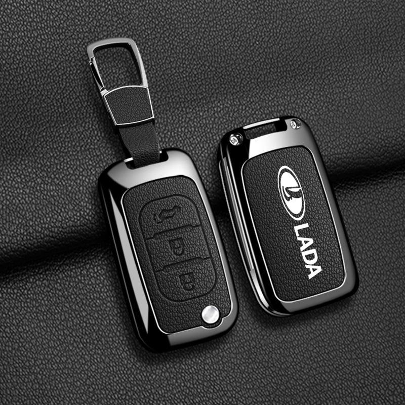 Zinc Alloy Leather Car Key Case Cover For Lada Vesta Niva Samara Kalina Largus Priora Xray Granta Protector Keychain Accessories