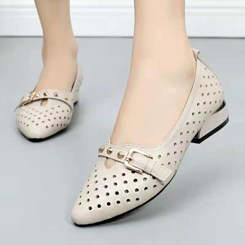 

Летняя женская повседневная обувь с открытыми носками, женские мокасины из кожи, дышащие, модные женские туфли на плоской подошве 41 абрикосовый