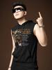 Summer Thin Men's Outerwear Tiger Rhinestone Hooded Sleeveless T-shirt Vest Fashion Casual Sports Waistcoat Men's Clothing