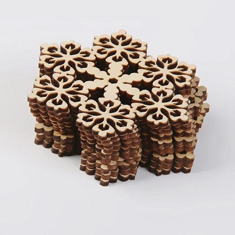 10pcs Wooden Embellishments with String Christmas Decoration Snowflake Pattern