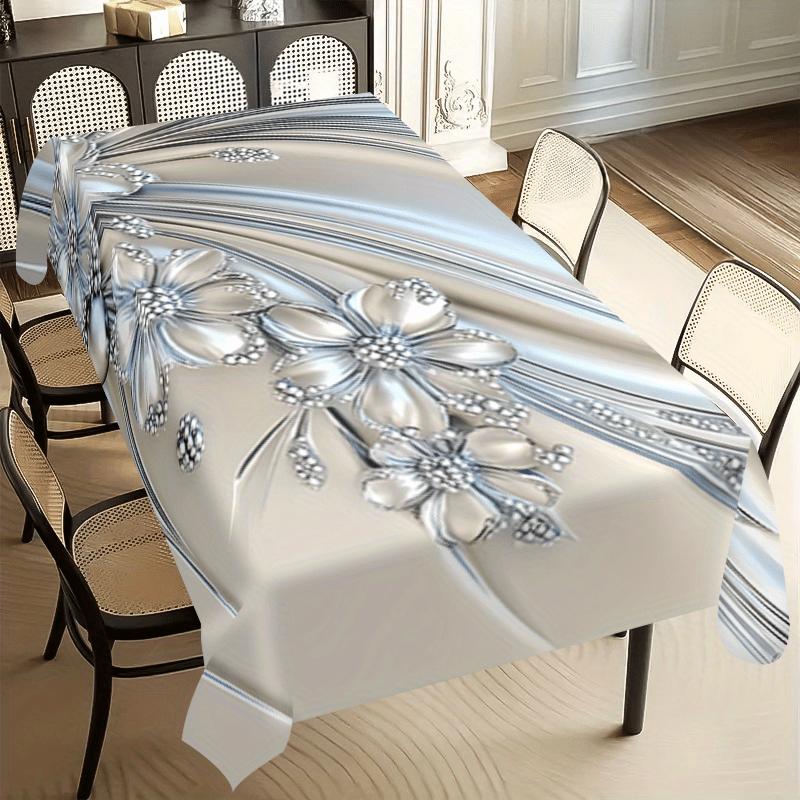 A Stylish Silver-themed Tablecloth with Floral Designs, Suitable for Outdoor Camping.zyc