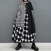 Women's Short Sleeve Maxi Dress Round Neck Loose Fit Polka Dot Patchwork Casual Dress