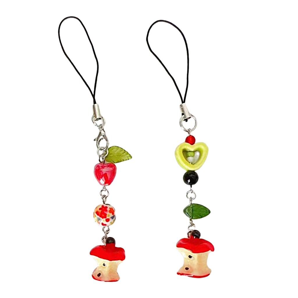 Simple Bitten Apple Bead Charm Pendant Chain Phone Strap Pocket Keychain Strap Hangings Decoration for Key Bag Purse