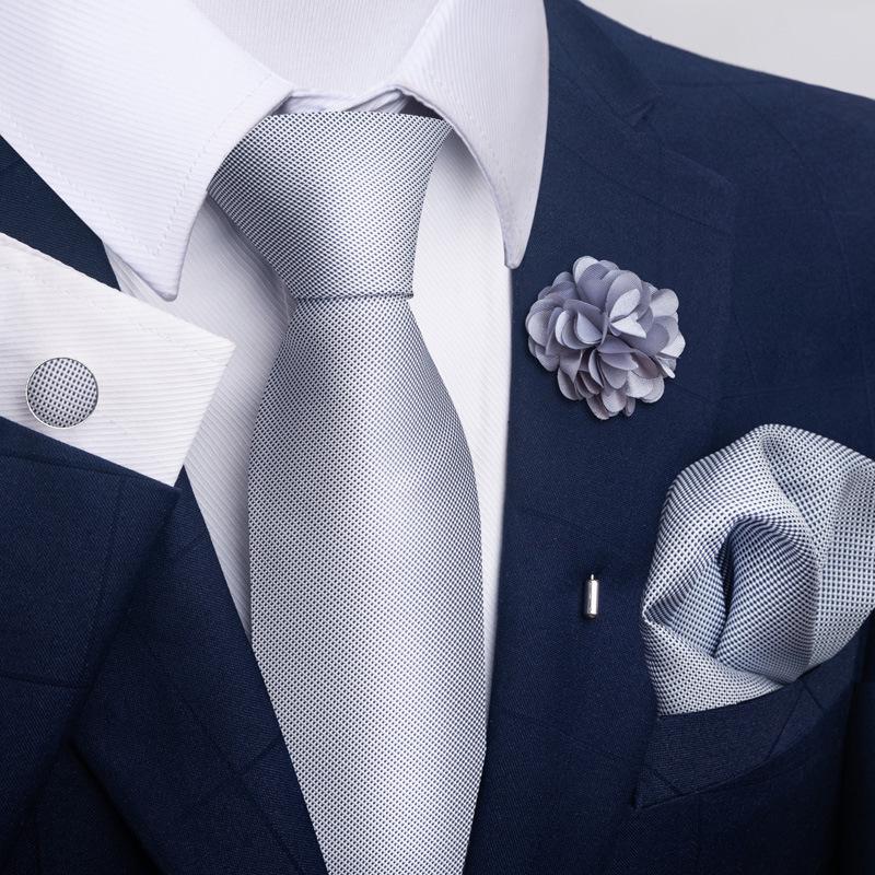 Brown Paisley Men's Tie, Pocket Square, Cufflinks & Boutonniere Set for Business Formal Wear.