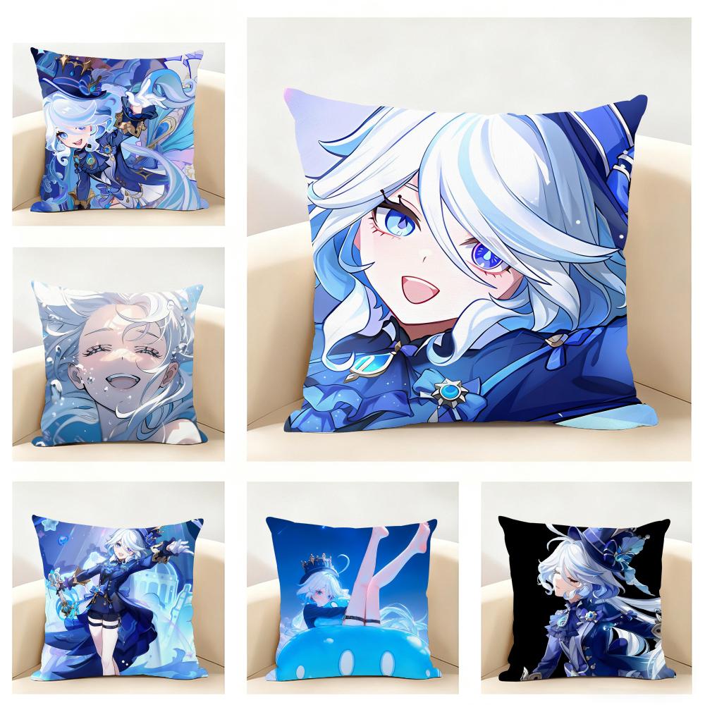 Popular Genshin lmpact Furina de Foutiane Cushion Cover Linen Pillowcase Soft for Sofa Bed Home Room Decor