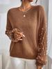 2025 Women's Winter Beaded Round-Neck Sweater - European & American Drop Shoulder Knit Pullover