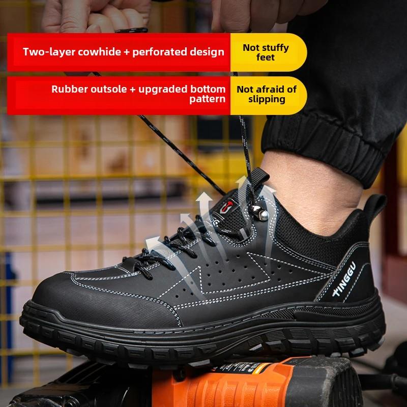 Genuine Leather Composite Toe Breathable Insulation Men Work Safety Shoes Anti Smashing Anti Slip Cowhide Labor Shoes Sneakers