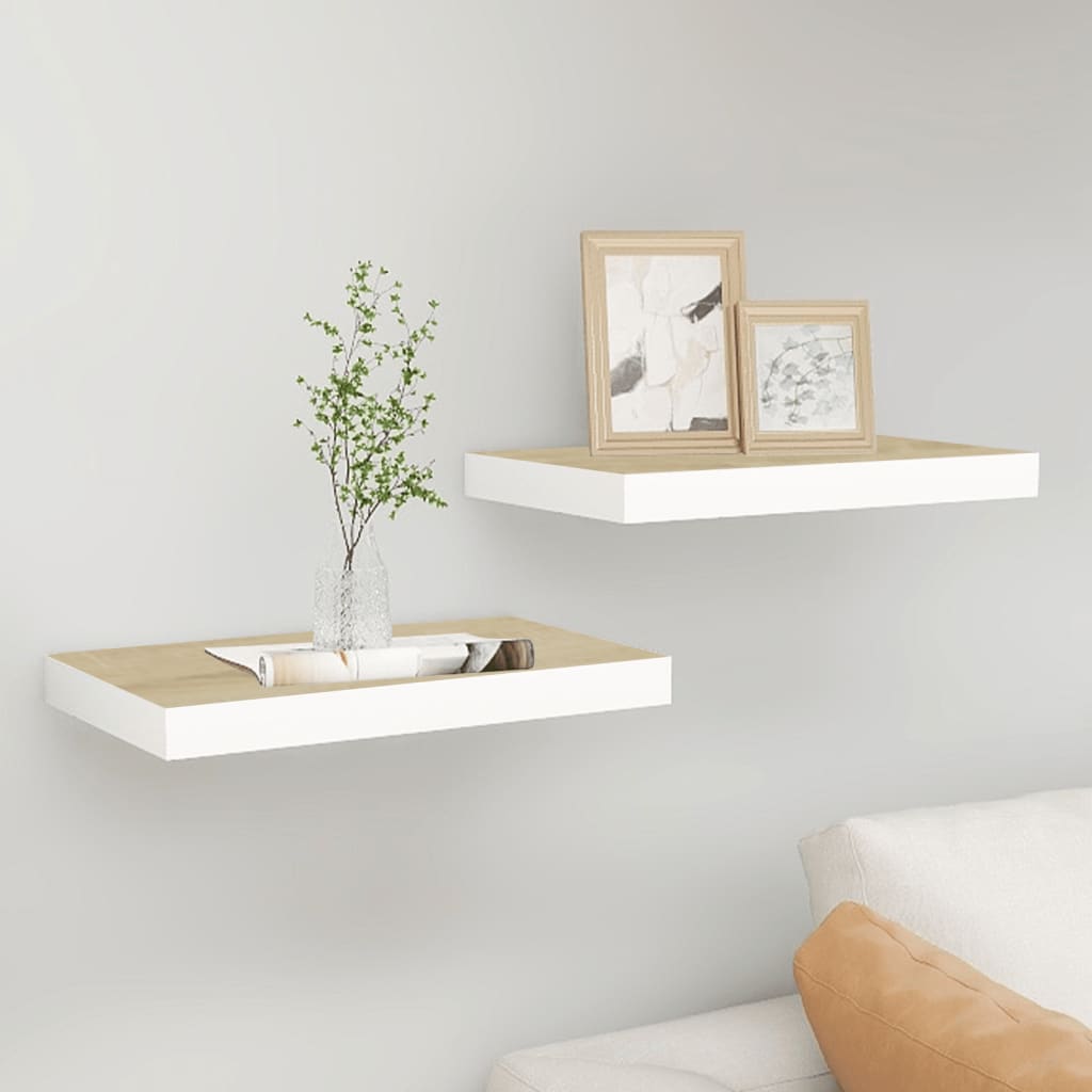 Cheap Floating Shelves 2 pcs. Oak Effect and White 40x23x3.8 cm MDF Joom