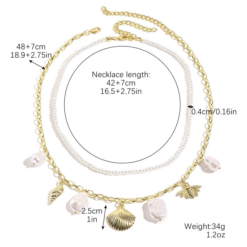 Accessories Imitation Pearl Beaded Shell Conch Necklace Beach Ocean Wind Simple Clavicle Chain