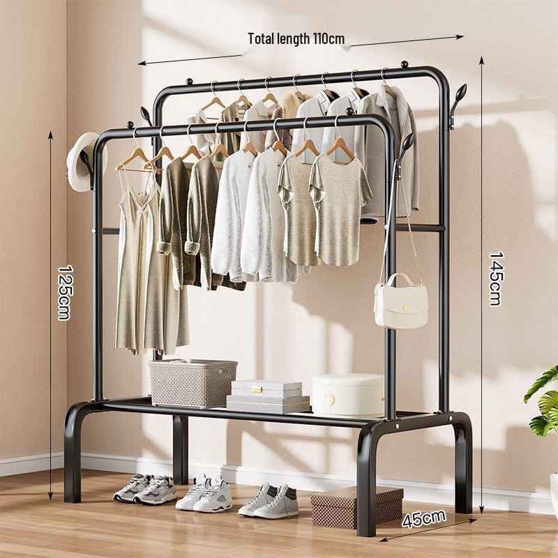 Indoor Double-Rod Floor-Standing Clothes Rack for Balcony or Bedroom