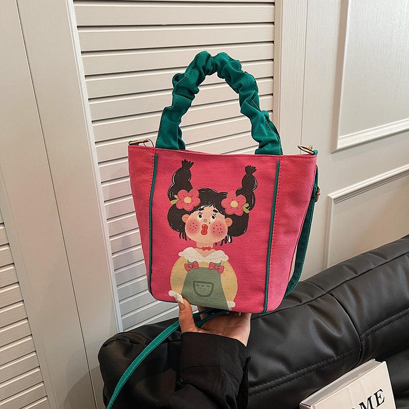 

Холщовая сумка-тоут с принтом на плечо, портативная, 2025 лето, новая модная сумка-мессенджер для студентов колледжа, портативная маленькая мультяшная сумка