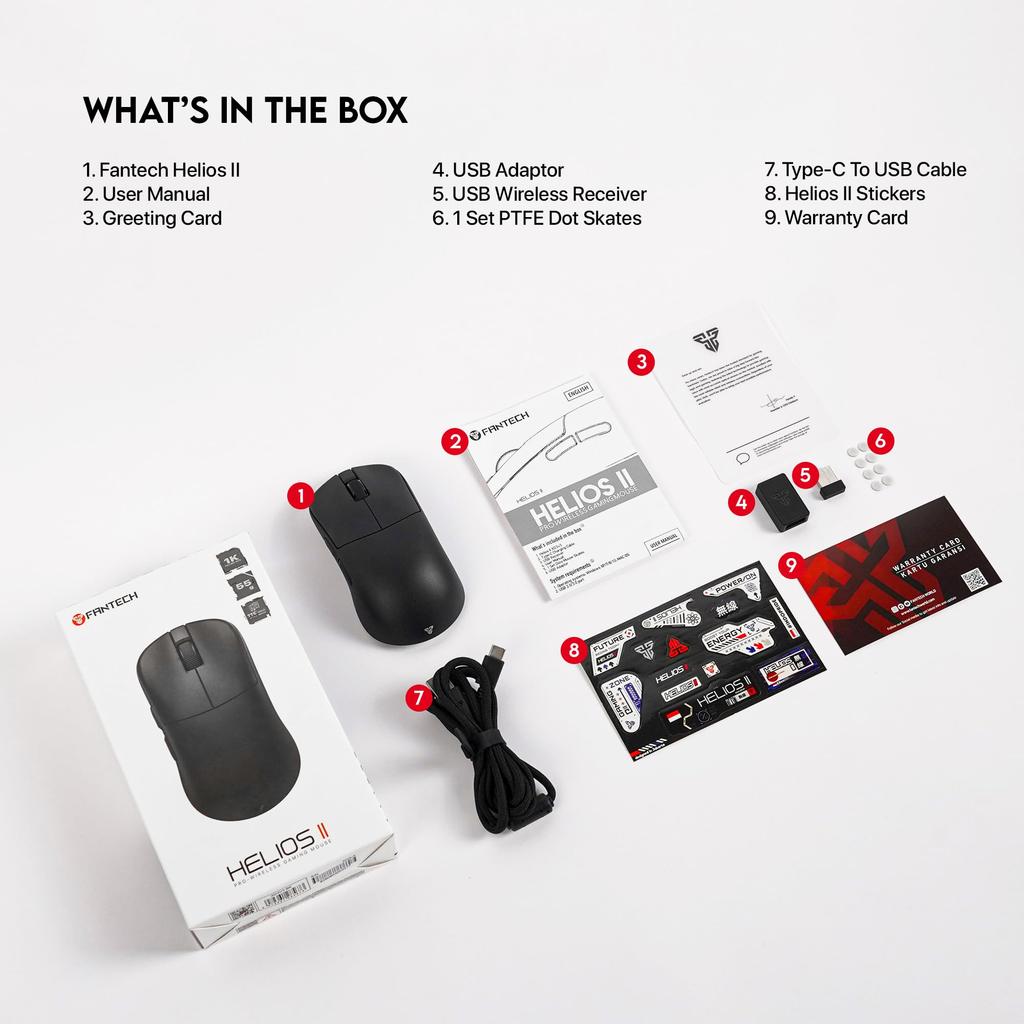 Fantech HELIOS II PRO 1K Wireless Gaming Lightweight PixArt 3395 6 TTC Gold Optical Included Soles and Grip White Wired/2.4GHz Mouse, (55g), Sensor,