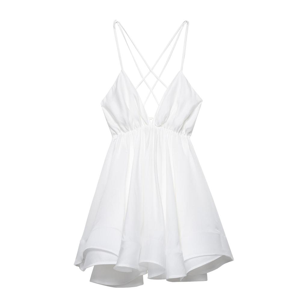 2025 Spring Women's European & American Style Backless Bandage Sling Dress - Slimming A-line Skirt