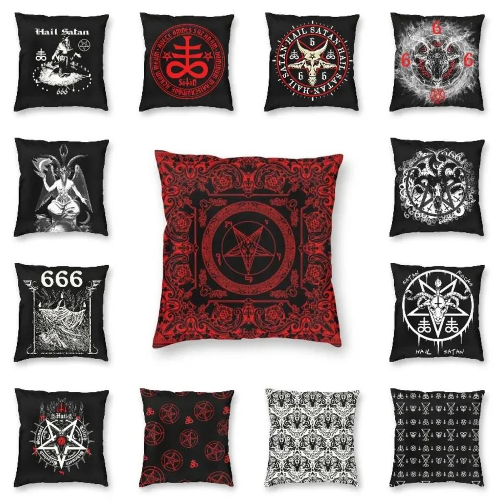 Devil Baphomet Damask Hail Satan Cushion Cover Satanic Leviathan Cross Throw Pillow Case for Sofa Pillowcase Home Decor  40x40cm