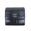 Used Camellia Lambskin Triple Fold Wallet Double Snap Flap Black Silver