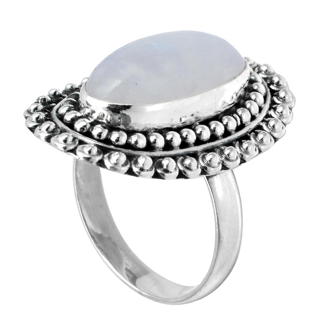 Natural Rainbow Moonstone 925 Sterling Silver Handmade Ring For Women & Girls