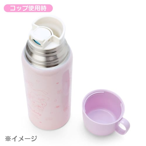 Sanrio Children's Water Bottle, Approx. 620ml (with cup and inner cap), Approx. 670ml (with cap unit), 2-Way Stainless Steel Bottle with Pouch, Cinnam