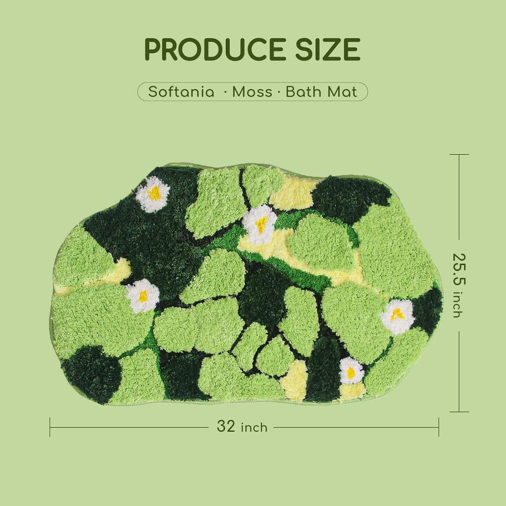 Green Moss Rug - Cute Leaf Flower Green Bath Mat Non Slip - Washable Shag Bathroom Rugs 3D Moss Carpet for Bedroom, Bathroom Floor, 32×20 Inch