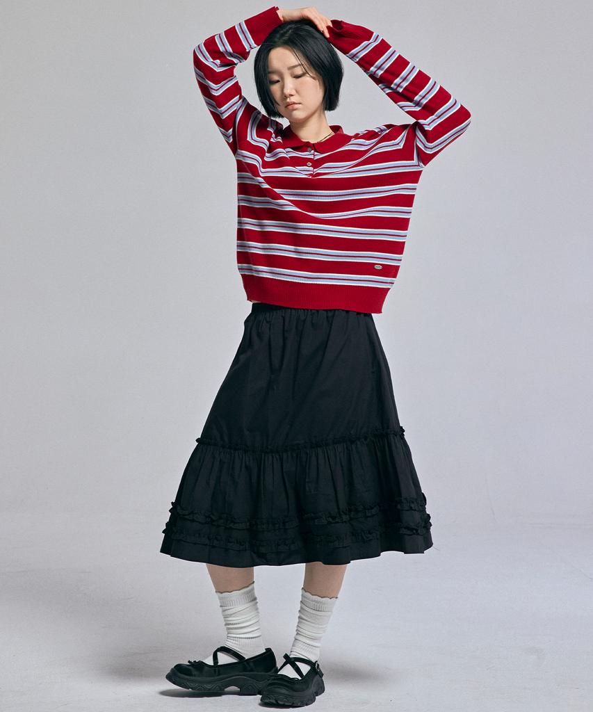 AWESOME STUDIO Multi-Stripe Collared Knit Burgundy