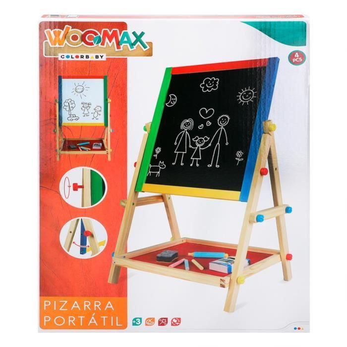 Tableau double - WOOMAX - Ardoise avec support en bois - 2 en 1 - Pour enfants à partir de 3 ans - Mixte