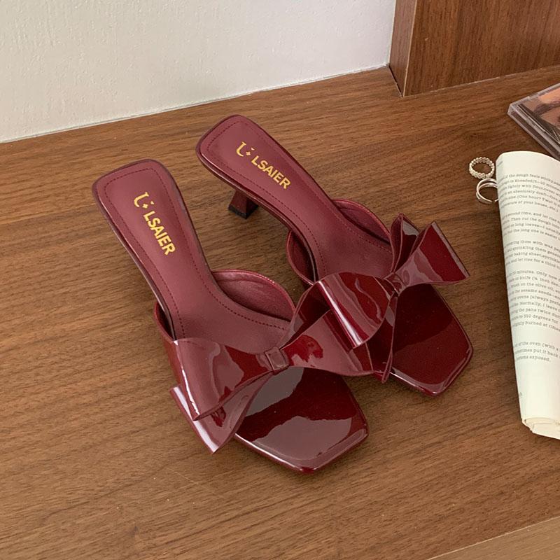Fashion New In 2025 Footwear Square Toe Women Heels Pumps Shoes Female Slides Fashion Butterfly-Knot Ladies Heeled Shoes Sandals