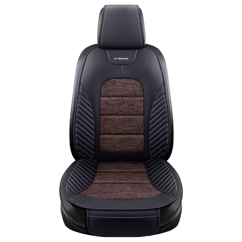 1pc All-Season Universal Car Seat Cushion – Breathable Nappa Leather & Linen-Texture Fabric, Fit for Most Cars, SUVs, and Trucks