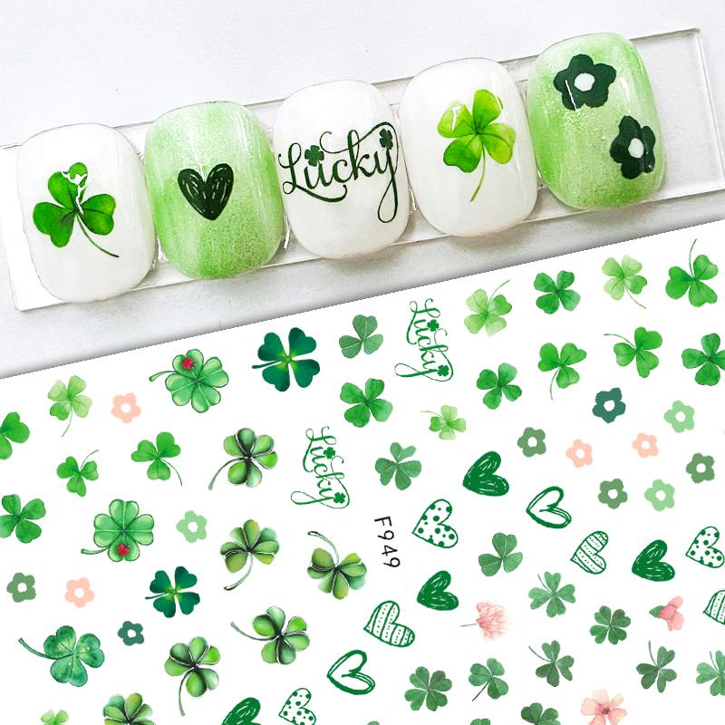 

1Pcs Four-Leaf Clover St. Patrick s Day Stickers 8X10CM Cute Lucky Clover Nail Art Decal 3D Adhesived Four-Leaf Clover Slider 1