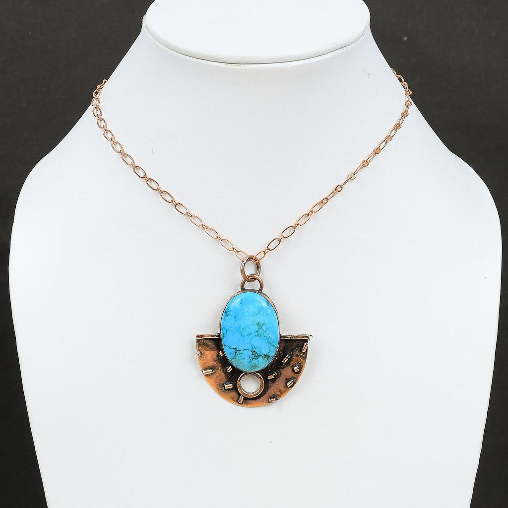 Arizona Turquoise Pendant Copper Pendant Genuine Gemstone Pendant Boho Style Jewelry Chain Pendant Handmade Copper Jewelry Pendant For Women