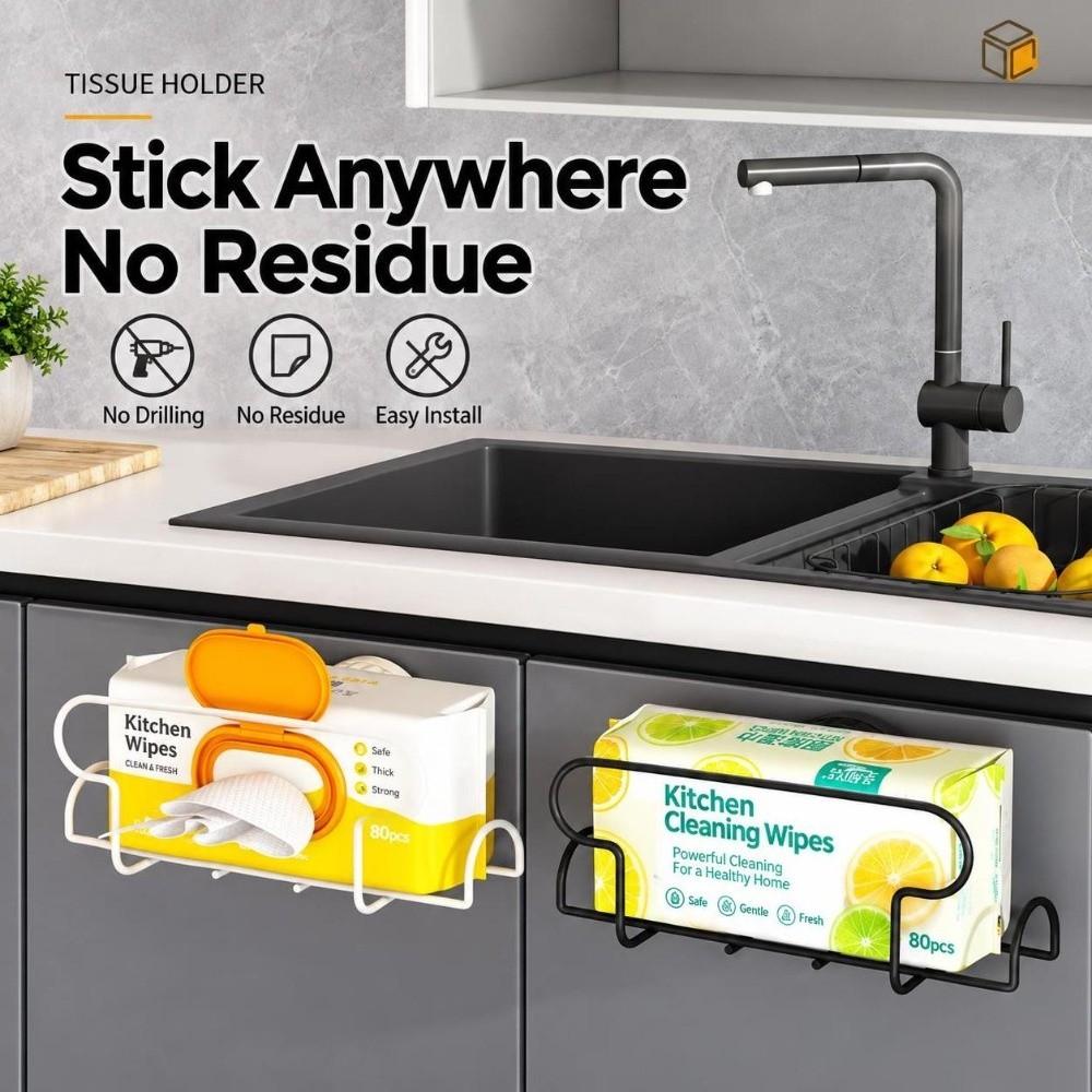 Rust Resistant Paper Holder No Drill Installation Wet Wipe Storage Rack Kitchen Bathroom