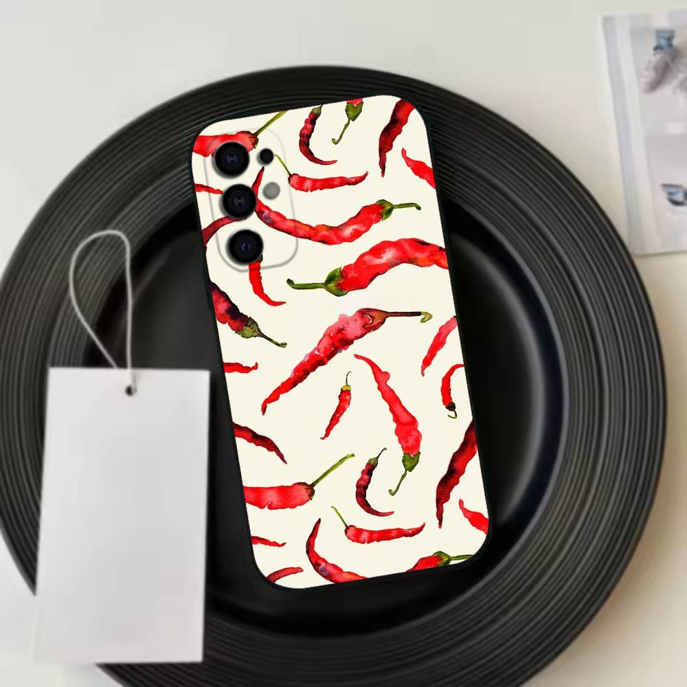 Red Chili Pepper P-Pattern Phone Case Black Silicone Soft For Samsung S25,S24,S21,S22,S23,S30,Ultra,S20,Plus,Fe,Lite Samsung S24