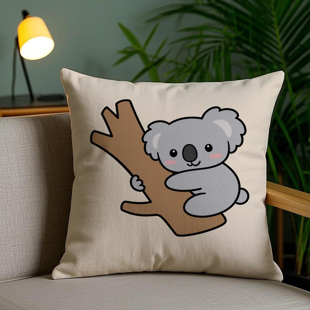 Cartoon Cute Koala Cushion Cover Plush Fabric DoubleSided Printed Invisible Zipper Sofa Pillow Case Home Bedroom Decor