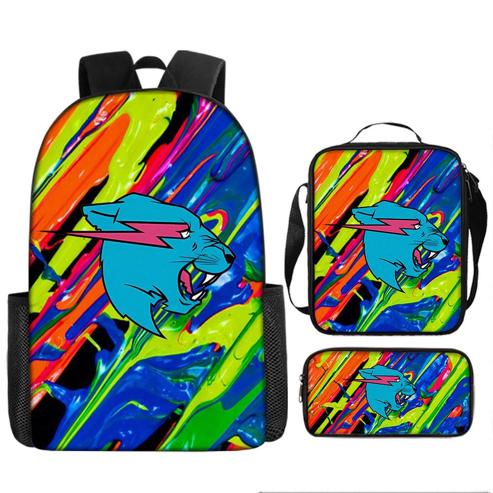 Mr Beast Lightning Cat 3d Print School Backpack With Breathable Oxford Fabric For Kids
