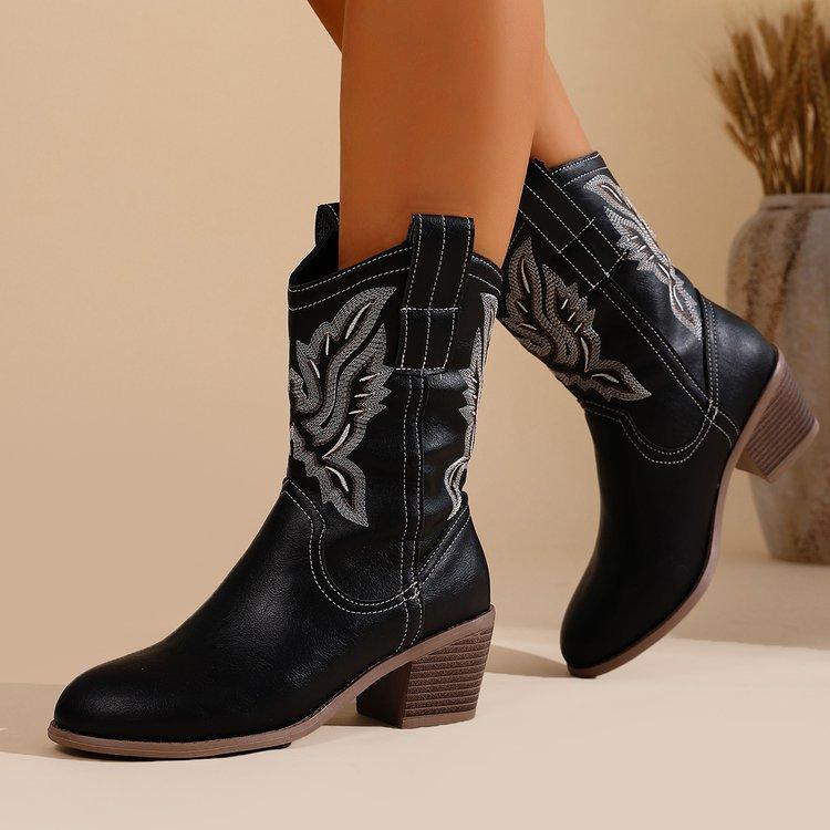 

Жіночі коричневі західні чоботи великої ширини, черевики-челсі до середини гомілки з круглим носком, вінтажні ankle boots на масивному підборі для жінок 43 чорний